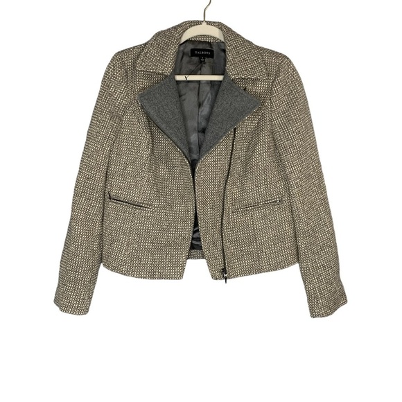 Talbots gray and cream tweed wool blend moto‎ jacket. Size 4 - Picture 3 of 11